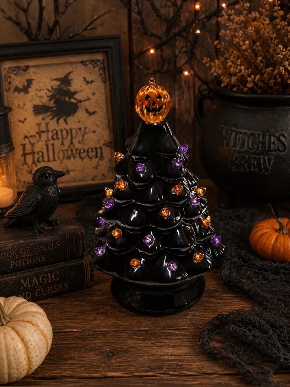 New one box never opened Haunted Halloween Ceramic Tree Battery Operated 7.25”